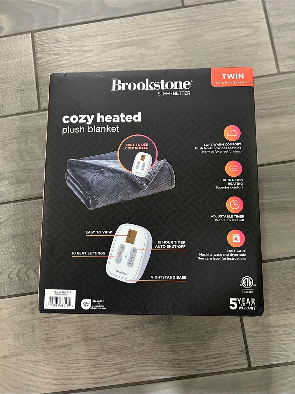 Brookstone Electric Heated Comfort Plush Herringbone Blanket w/ 10 Heat Settings - Picture 9 of 9